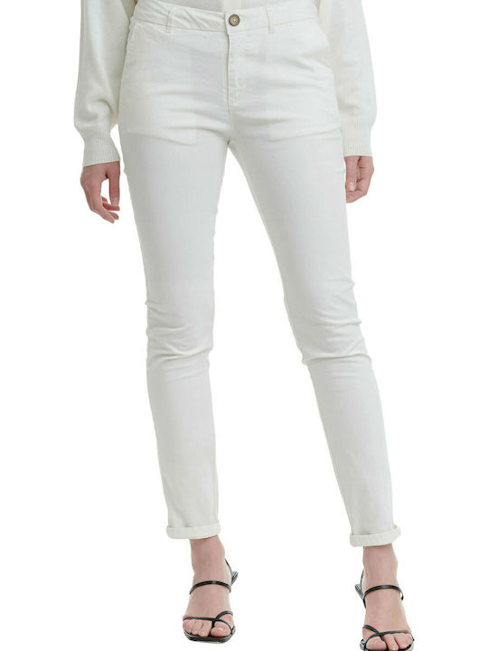 Funky Buddha Women's Chino Trousers in Slim Fit Off White