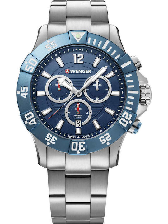 Wenger Seaforce Chrono Men's Watch 43mm Chronograph Battery with Silver Metal Bracelet