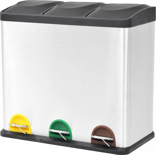 vidaXL Recycling Metallic Waste Bin 3x18lt with Pedal Inox