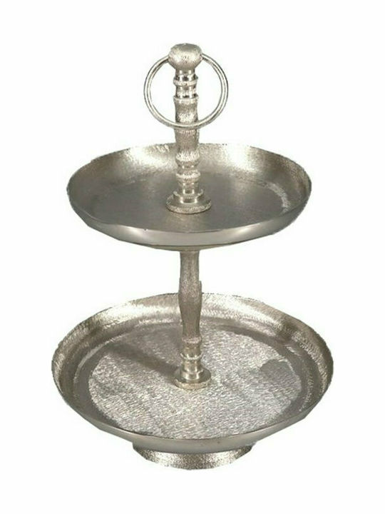 Metallic Dessert Tower Stand with 2 Tiers Silver Ø22cmxY31cm