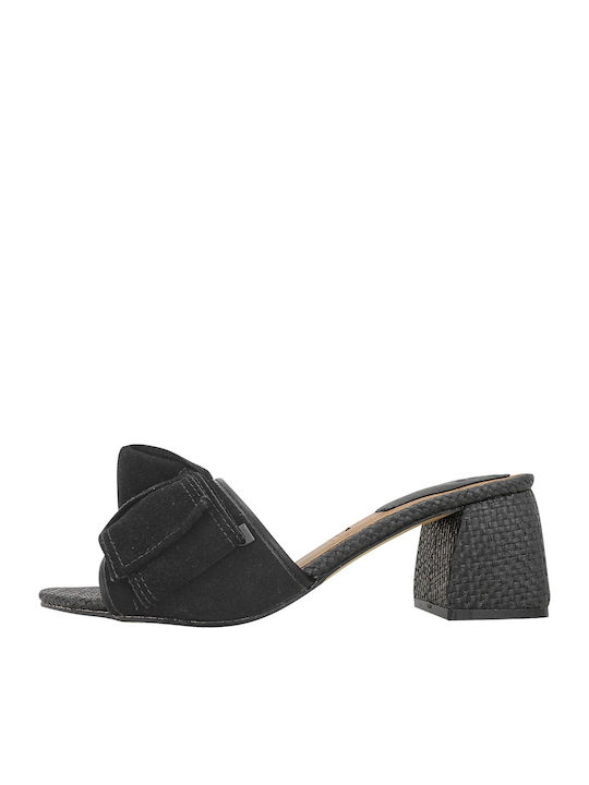 Gioseppo Chunky Heel Leather Mules Black