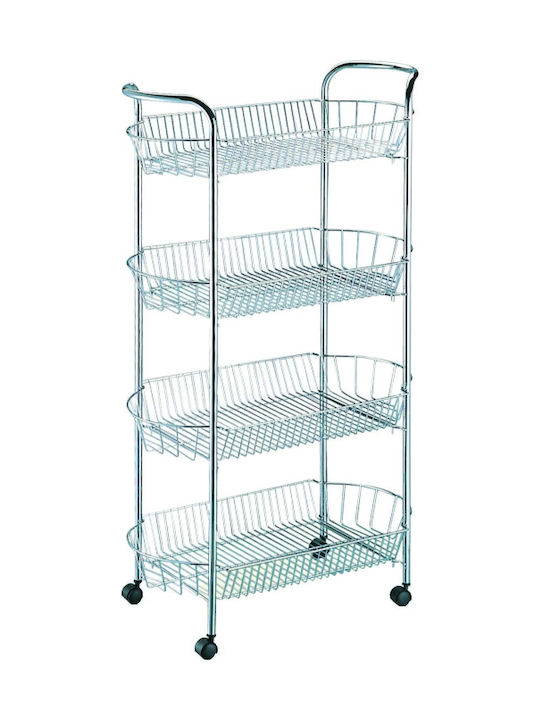 Kitchen Trolley Metallic in Silver Color 4 Slots 50x26x100cm