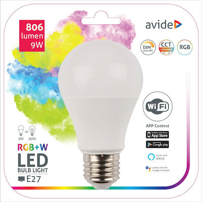 Avide Smart LED Bulb 9W for Socket E27 and Shape A60 RGBW 806lm Dimmable