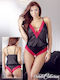Cottelli Collection Teddy Madi Sexy Κορμάκι με Δαντέλα Black/Red