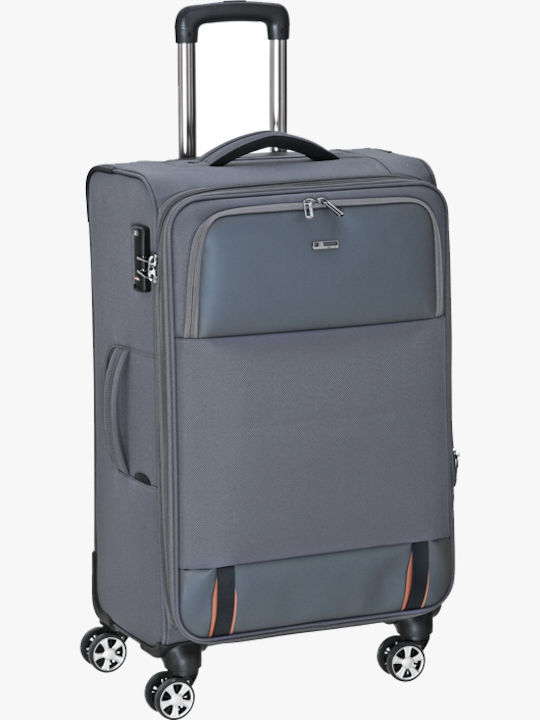 Bartuggi 724-9412 Valiză Medie De Călătorie Din Material Textil Gri Cu 4 Roți Înălțime 57 Cm