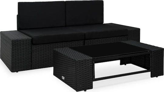 Set Cameră De Zi Pentru Exterior 3 Piese Negru Cu Perne