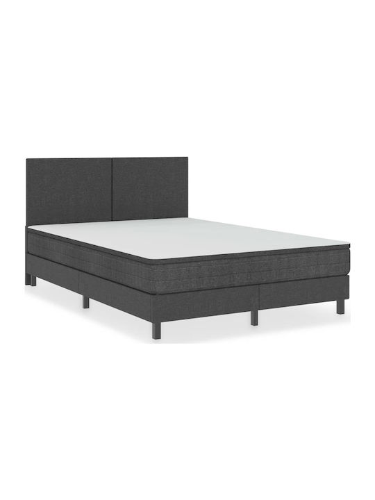 Κρεβάτι Διπλό Επενδυμένο με Ύφασμα Σκούρο Γκρι με Τάβλες για Στρώμα 140x200cm