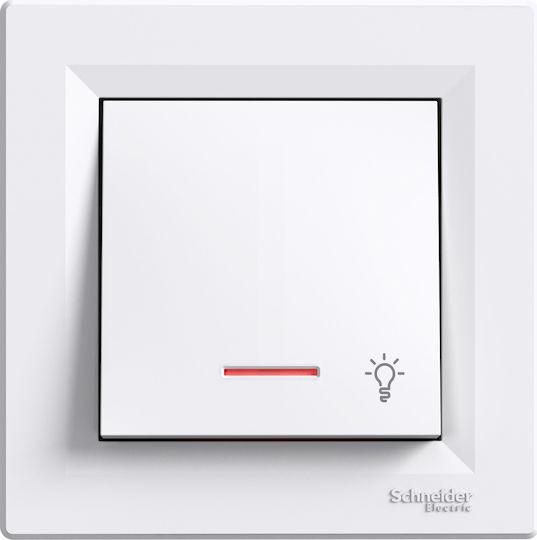 Schneider Electric Asfora Complete Wall Push Staircase Button with Frame Μονό Φωτεινό White EPH1800121