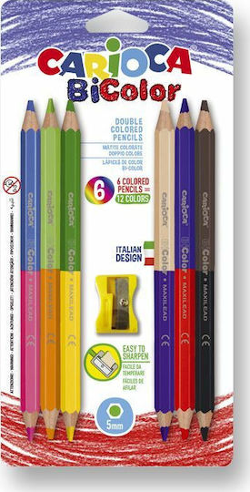 Carioca Bicolor Farbstift-Set mit dicker Spitze Doppeltes Schreiben mit Spitzer 6Stück Packung von 1 Verpackungen