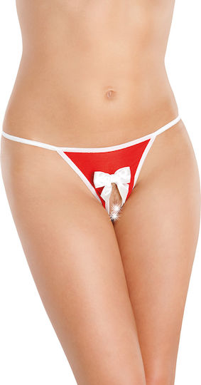 Softline 2341 String Open Crotch Red White