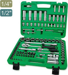 Toptul GCAI094R Ratchet with Socket Sets 1\2" & 1\4" 94 Pieces Toptul GCAI094R Ratchet with Socket Sets 1\2" & 1\4" 94 Pieces