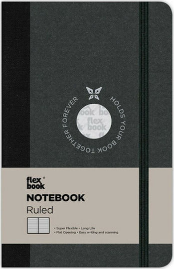 The Writing Fields FlexBook Notebook A6 Ruled with Elastic Black
