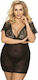 Anais Apparel Marina Plus Size Chemise & Thong Sexy Set mit Robe Black