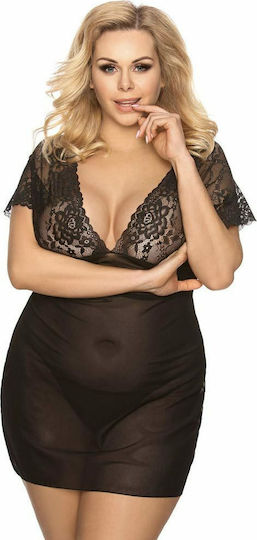 Anais Apparel Marina Plus Size Chemise & Thong Sexy Set mit Robe Black