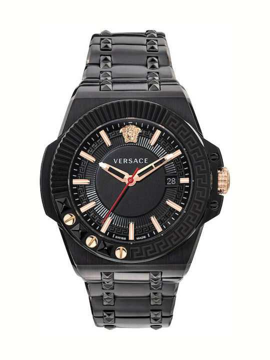 Versace Chain Reaction Ανδρικό Ρολόι 45mm Μπαταρίας με Μαύρο Μεταλλικό Μπρασελέ