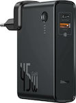 Baseus Φορτιστής με Θύρα USB-A και Θύρα USB-C και Καλώδιο USB-C 45W Power Delivery / Quick Charge 3.0 Μαύρος (GaN Charger 2 in 1)