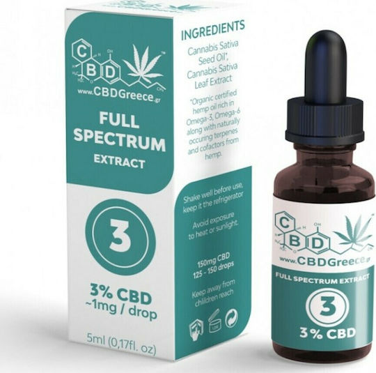 CBDGreece Full Spectrum Extract Έλαιο Κάνναβης σε Σταγόνες 150mg με 3% CBD 5ml