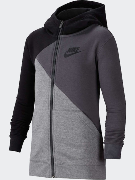 Nike Αθλητική Παιδική Ζακέτα Φούτερ με Κουκούλα για Αγόρι Γκρι Sportswear