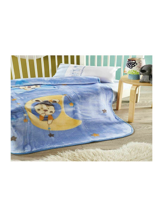 Decke Kinderbett Mond Samt Hellblau 110x140cm