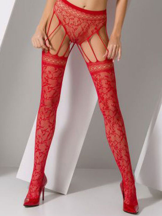 Passion S003 Lace Pantyhose Stockings Red