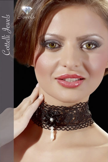 Cottelli Collection Lace Necklace With Decorations Sexy Choker Μαύρο