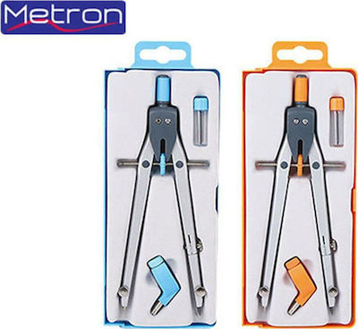 Metron Metallic Compass with Point, Pencil, Circle Cutter in Case (Μiscellaneous colours)