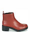 Wanda Leather Women's Ankle Boots with Medium Heel Burgundy