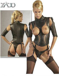 Zado Leder- und Latex-Outfit Hosenträger-Set Schwarz