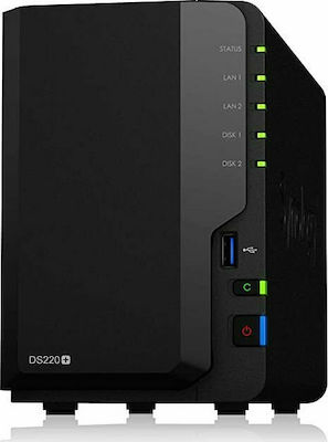 Synology DiskStation DS220+ NAS Tower με 2 θέσεις για HDD/SSD και 2 θύρες Ethernet