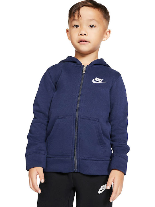 Fleece Kinder-Sweatshirt Strickjacke mit Kapuze und Taschen Blau
