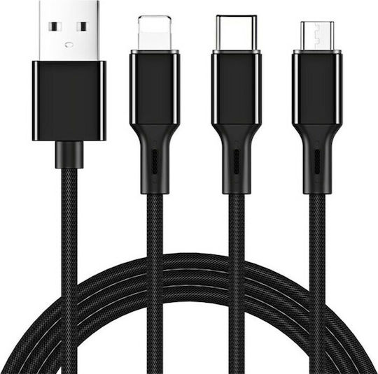 Joyroom S-M416 Regulär USB zu Blitzschlag / Typ-C,TC-TC / Micro-USB Kabel 3A Schwarz 0.15m