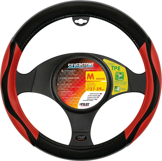 Lampa Car Steering Wheel Cover Silverstone with Diameter 37-39cm made of Leatherette Red