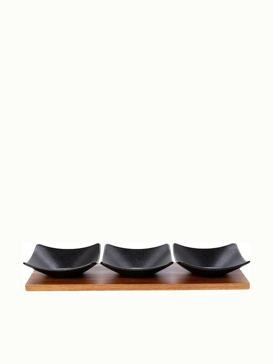 Cryspo Trio Porcelain Dessert Divided Serving Tray with 3 Slots Black