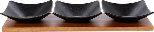 Cryspo Trio Porcelain Dessert Divided Serving Tray with 3 Slots Black
