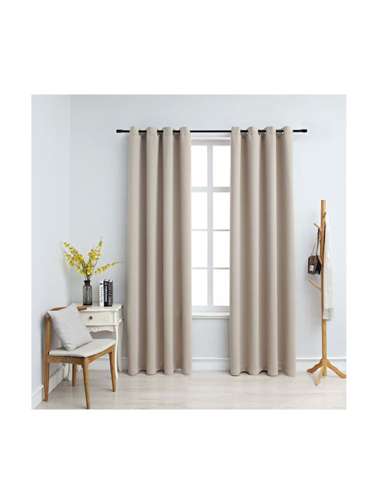 vidaXL Set of Beige Blackout Curtains with Grommets 140x225 cm
