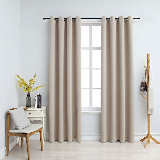 vidaXL Set of Beige Blackout Curtains with Grommets 140x225 cm