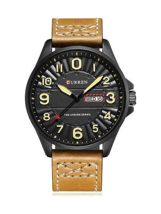 Curren Watch Battery with Leather Strap Brown/Black