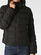 Women's Short Puffer Jacket for Winter with Hood Black