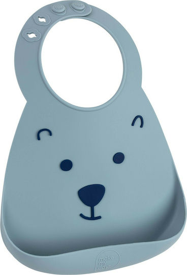 Make my Day Bear Waterproof Bib Silicone with Button & Pocket Light Blue for 6 m+