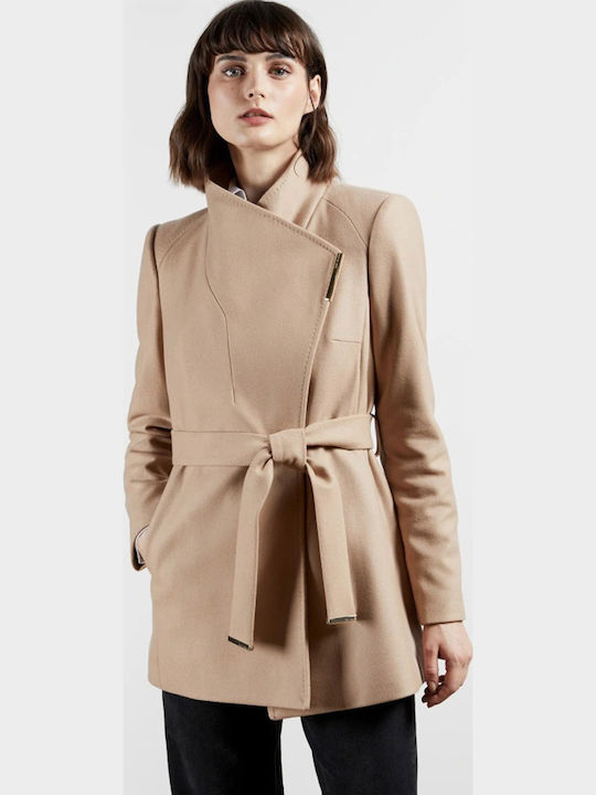 Ted Baker Wolle Damen Beige Kurzmantel mit Knöpfen 249308-CAMEL