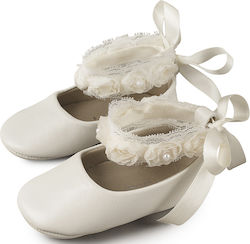 Babywalker Baptism Leather Soft Sole Pumps Ecru