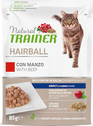 Trainer Cat Hairball Nasses Katzenfutter für Katze in Beutel mit Rindfleisch 85gr