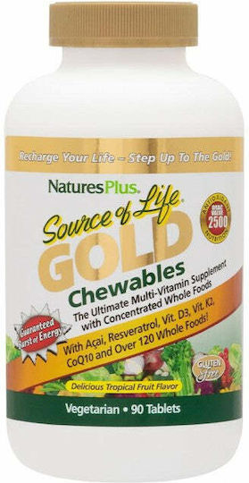 Nature's Plus Source Life Gold Πολυβιταμίνη για Ενέργεια, Ενίσχυση του Ανοσοποιητικού & την Υγεία των Οστών Tropical Fruit 90 ταμπλέτες 90 μασώμενες ταμπλέτες
