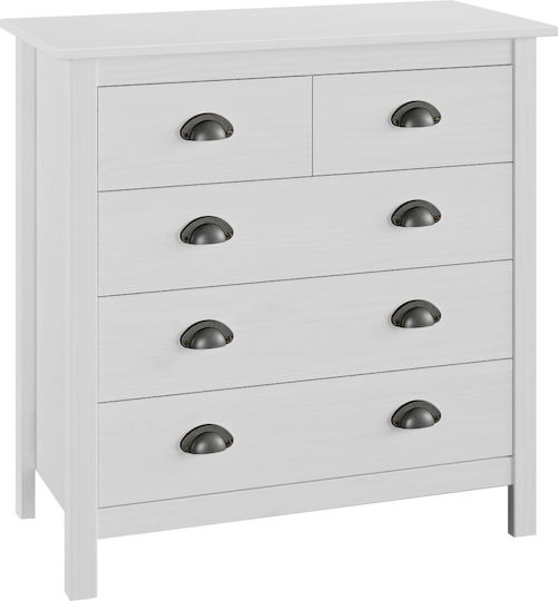 Hill Chest of Drawers of Solid Wood with 5 Drawers White 79x40x80cm