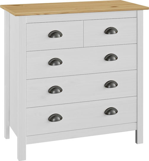 Hill Chest of Drawers of Solid Wood with 5 Drawers White 79x40x80cm