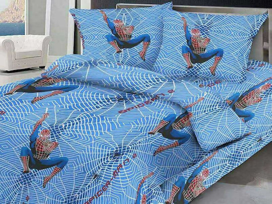 Bettwäsche-Set Einzel Baumwolle Spiderman Hellblau 160x260cm 3Stück