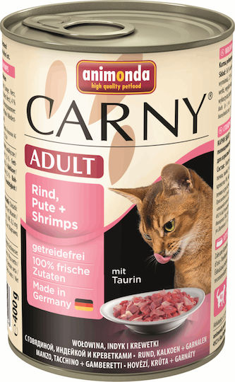 Animonda Carny Adult Wet Food for Adult Cats in Cans with Beef, Turkey and Shrimps Grain-Free 800gr