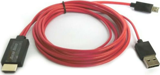 Aculine Cable HDMI male - MHL 1.8m Κόκκινο