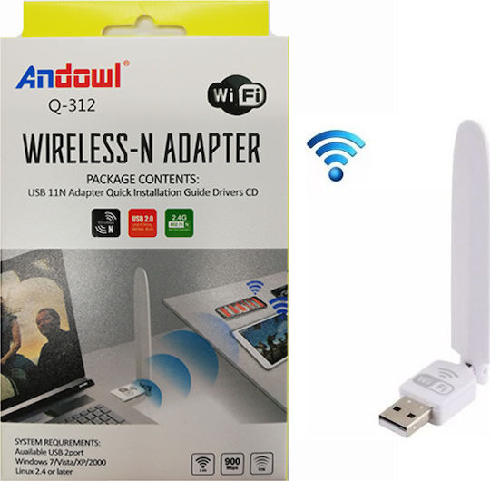 Andowl Q-312 Wireless USB Network Adapter with Detachable Antenna 900Mbps