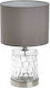 Inart Crystal Table Lamp for Socket E14 with Gray Shade and Transparent Base